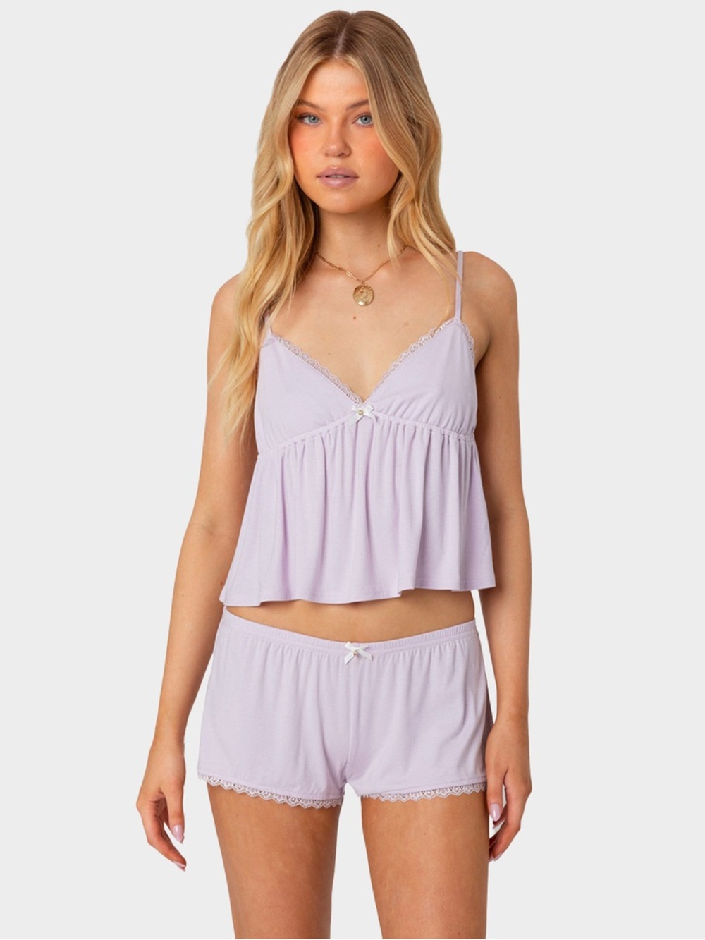 Edikted Lilac Lace-Trim Two-Piece Sleep Set - Women